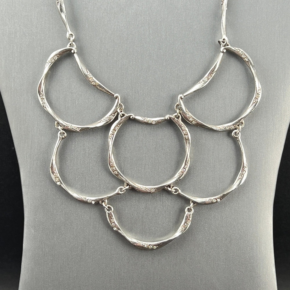 Brighton St Croix Necklace Silver Plated Statement Bib Crystals 17"